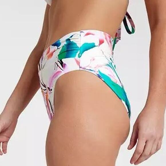 CALIA High Waisted Shirred V Front Swim Bottoms Unbleached Multi Floral NEW - Picture 3 of 4